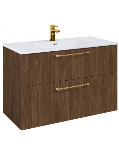 WILMA Komplet badmiljø i MDF og keramik H63,5 x B100 cm - Valnød/Guld