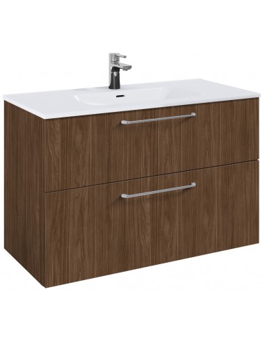 WILMA Komplet badmiljø i MDF og keramik H63,5 x B100 cm - Valnød/Krom