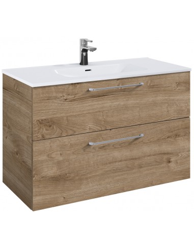 WILMA Komplet badmiljø i MDF og keramik H63,5 x B100 cm - Eg/Krom