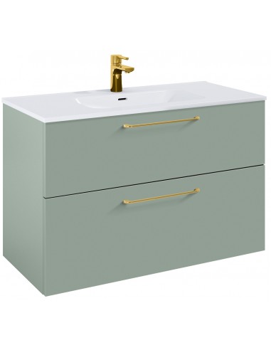 WILMA Komplet badmiljø i MDF og keramik H63,5 x B100 cm - Mat fjordgrøn/Guld