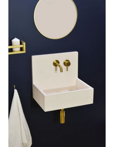 MIA Vægmonteret 3-huller håndvask i beton m/beslag B43,6 cm - Cremehvid