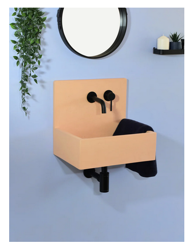 MIA Vægmonteret 2-huller håndvask i beton m/beslag B43,6 cm - Mango