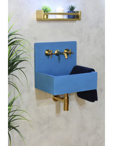 MIA Vægmonteret 3-huller håndvask i beton m/beslag B43,6 cm - Dyb havblå