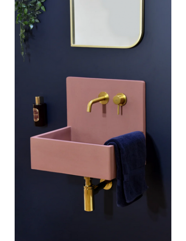 MIA Vægmonteret 3-huller håndvask i beton m/beslag B43,6 cm - Jernrød