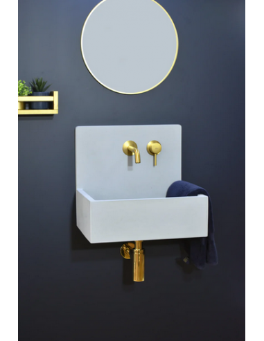 MIA Vægmonteret 3-huller håndvask i beton m/beslag B43,6 cm - Lyseblå