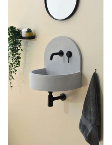 AMBER Vægmonteret 3-huller håndvask i beton m/beslag B44,8 cm - Grå