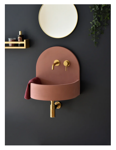 AMBER Vægmonteret 2-huller håndvask i beton m/beslag B44,8 cm - Jernrød