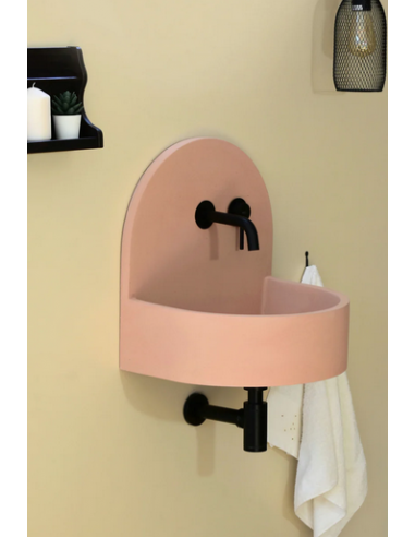 AMBER Vægmonteret 2-huller håndvask i beton m/beslag B44,8 cm - Mango