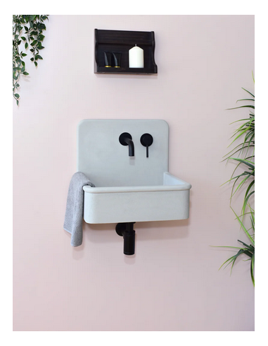 DAMA Vægmonteret 2-huller håndvask i beton m/beslag B44,5 cm - Grå