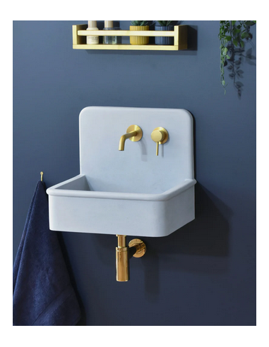 DAMA Vægmonteret 2-huller håndvask i beton m/beslag B44,5 cm - Lyseblå