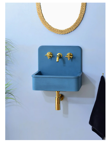 DAMA Vægmonteret 3-huller håndvask i beton m/beslag B44,5 cm - Dyb havblå