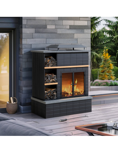 ETNA Havepejs i stål H131,5 x B106 x D60 cm - Trælook/Betongrå/Antracit