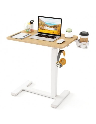 Hæve-/Sænke skrivebord i metal og møbelplade 60 x 40 cm - Hvid/Natur