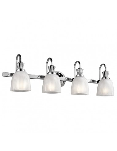 CORA Badeværelselampe i stål og opalglas B82,7 cm 4 x G9 LED - Krom/Rillet opalhvid