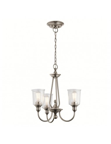 WAVERLY Lysekrone i stål og glas Ø56 cm 3 x E27 - Tingrå/Klar med dråbeeffekt