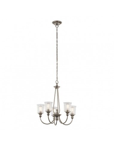 WAVERLY Lysekrone i stål og glas Ø66 cm 5 x E27 - Tingrå/Klar med dråbeeffekt