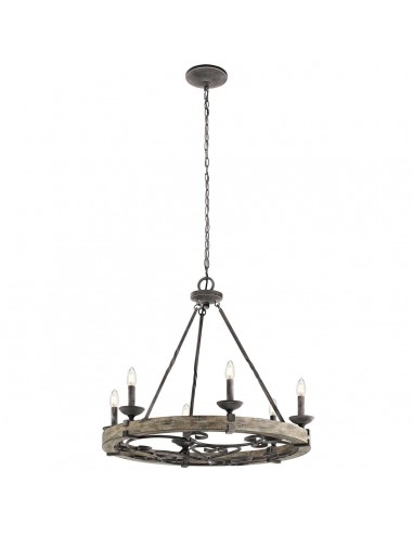 TAULBEE Lysekrone i stål og træfinér Ø72,2 cm 6 x E14 - Weathered zink/Antik grå