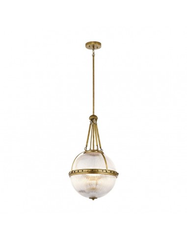 ASTER Loftlampe i stål og glas Ø38,4 cm 3 x E14 - Børstet messing/Klar rillet