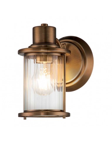 RIGGS Badeværelselampe i stål og glas H21,8 cm 1 x E27 - Antik messing/Klar