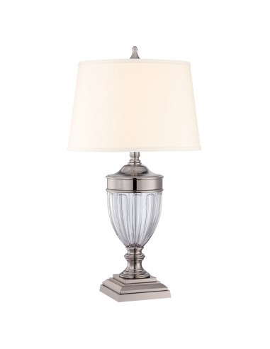 DENNISON Bordlampe i stål, glas og tekstil H80 cm 1 x E27 - Poleret nikkel/Grå/Creme