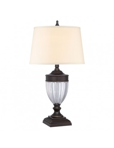 DENNISON Bordlampe i stål, glas og tekstil H80 cm 1 x E27 - Antik bronze/Grå/Creme