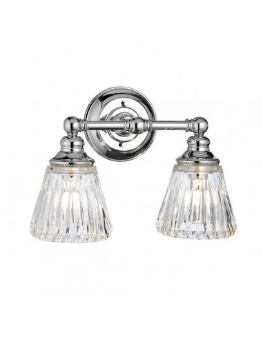 KEYNES Badeværelselampe i stål og glas B35,2 cm 2 x 3W G9 LED - Poleret krom/Klar rillet