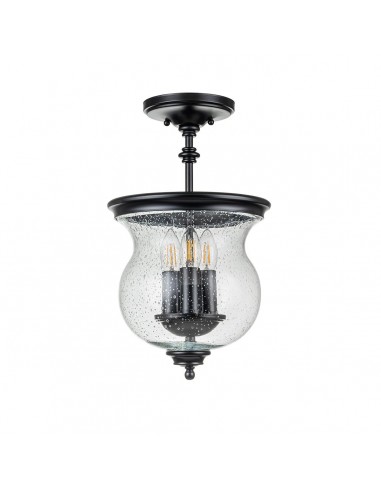 PICKERING LANE Loftlampe i stål og glas Ø25,4 cm 3 x E14 - Sort/Klar med dråbeeffekt