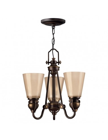 MAYFLOWER Lysekrone i stål og glas Ø40,6 cm 3 x E27 - Aldret bronze/Rav