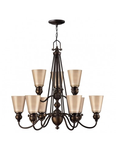 MAYFLOWER Lysekrone i stål og glas Ø81,3 cm 9 x E27 - Aldret bronze/Rav