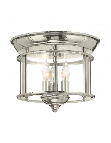 GENTRY Plafond i stål og glas Ø29 cm 3 x E14 - Poleret nikkel/Klar