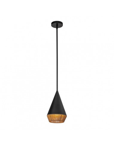 DAPHNE Loftlampe i stål og natur reb Ø18,1 cm 1 x E27 - Mat sort/Naturbrun