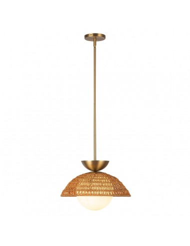 PERTH Loftlampe i stål, opalglas og rattan Ø37,5 cm 1 x E27 - Børstet guld/Opalhvid/Natur