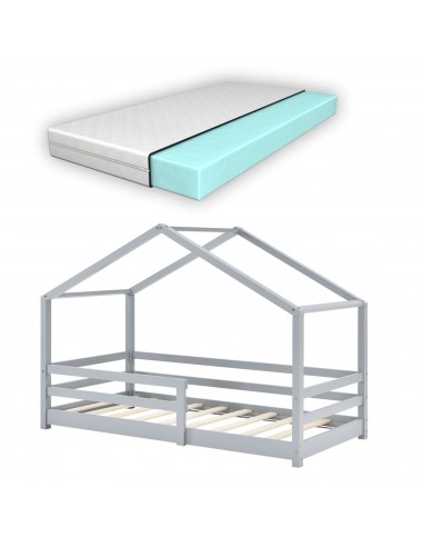 Husseng til børn med koldskumsmadras i fyrretræ 140 x 70 cm - Grå