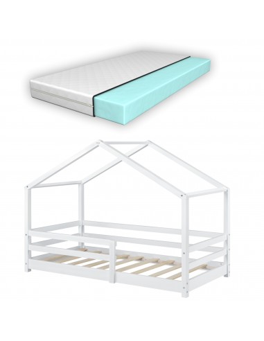 Husseng til børn med koldskumsmadras i fyrretræ 140 x 70 cm - Hvid