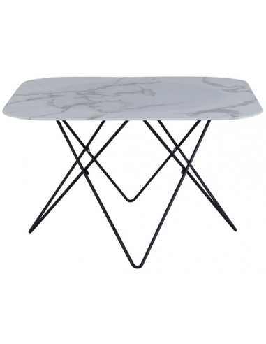 STAR Sofabord i stål og glas H50 x B80 x D80 cm - Sort/Hvid marmoriseret