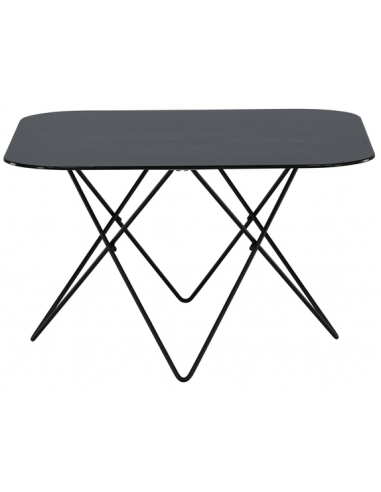 STAR Sofabord i stål og glas H50 x B80 x D80 cm - Sort/Sort marmoriseret