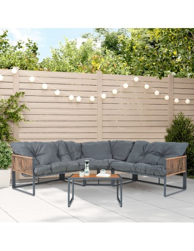 Loungesofa til haven med bord i stål, polyrattan og polyester - Mørkegrå/Brun