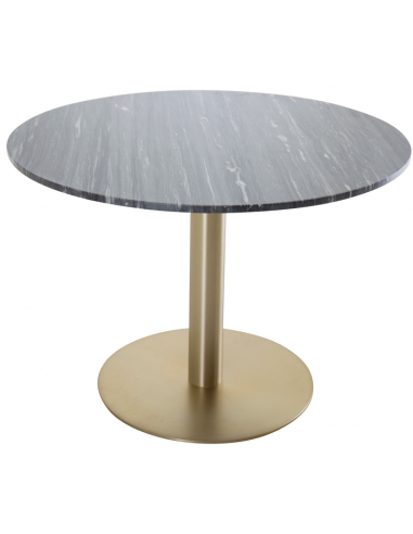 ESTELLE Rundt spisebord i stål og marmor H75 x Ø106 cm - Mat børstet messing/Mørkegrå marmor