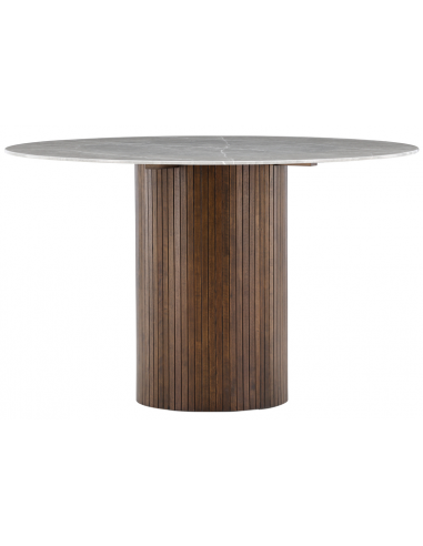 AUSTIN Rundt spisebord i asktræ og glas H74 x Ø120 cm - Mokka/Grå marmoriseret