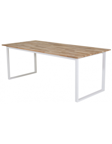 CIREBON Spisebord i stål og teaktræ 200 x 90 cm - Hvid/Teak