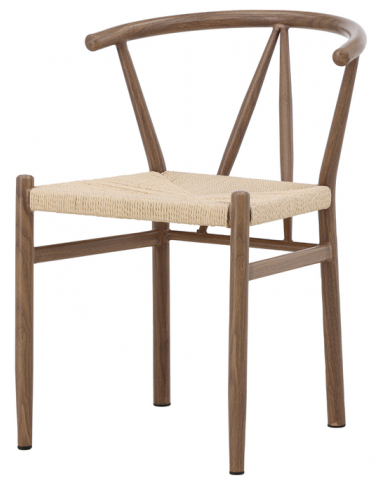 ALFONS Spisebordsstol med armlæn i stål og rattan H72 cm - Brun trælook/Natur