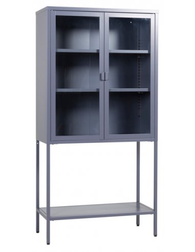 MICHAEL Vitrineskab i stål og glas H150 x B75 x D35 cm - Grå