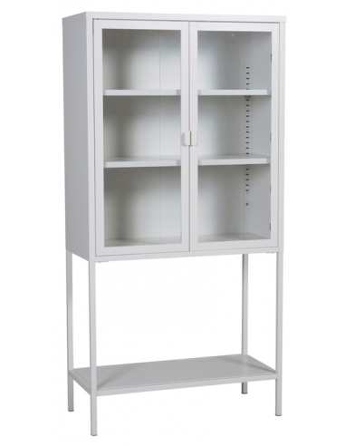 MICHAEL Vitrineskab i stål og glas H150 x B75 x D35 cm - Hvid