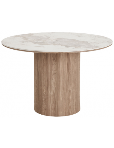 Rundt spisebord i MDF og keramik Ø120 cm - Mørkebrun/Beige marmoriseret