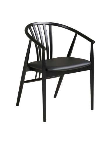 Spisebordsstol med armlæn i bøgetræ og PU-læder H78 cm - Sort/Sort