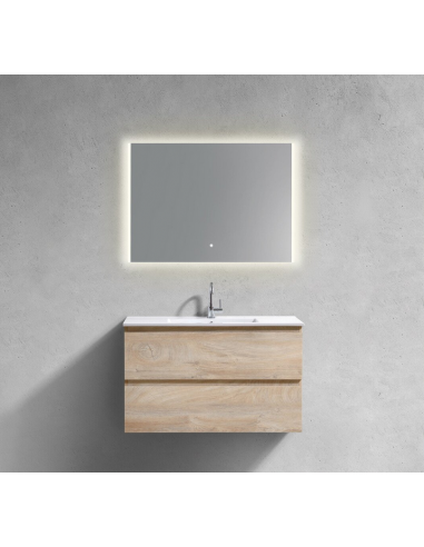 INBE Komplet badmiljø med spejl i melamin og keramik H61,8 x B101 cm - Græsk eg