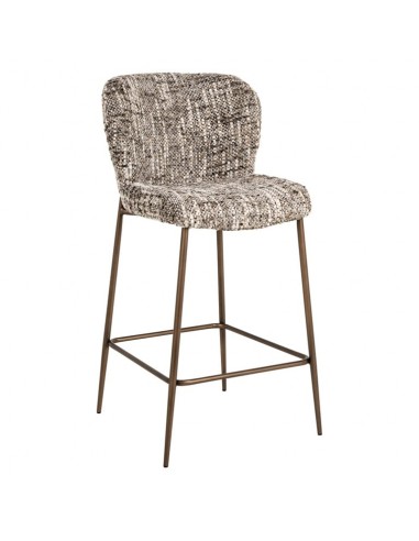 Odarby barstol i jern og bouclé polyester H96 cm - Antik bronze/Brun meleret