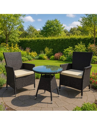 FRIDA Loungesæt i polyrattan og polyester - Mørkebrun/Creme