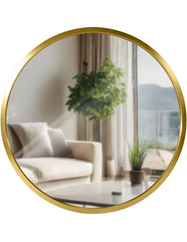 Rundt badeværelsesspejl i aluminium og glas Ø30 cm - Børstet guld