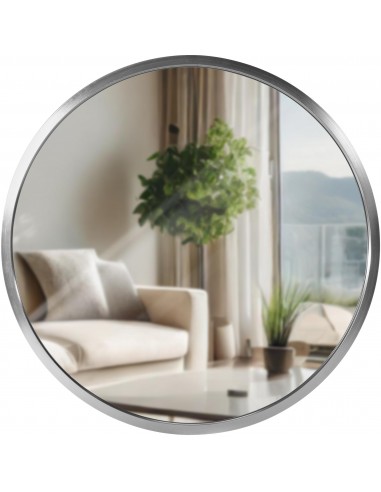 Rundt badeværelsesspejl i aluminium og glas Ø45 cm - Børstet sølv
